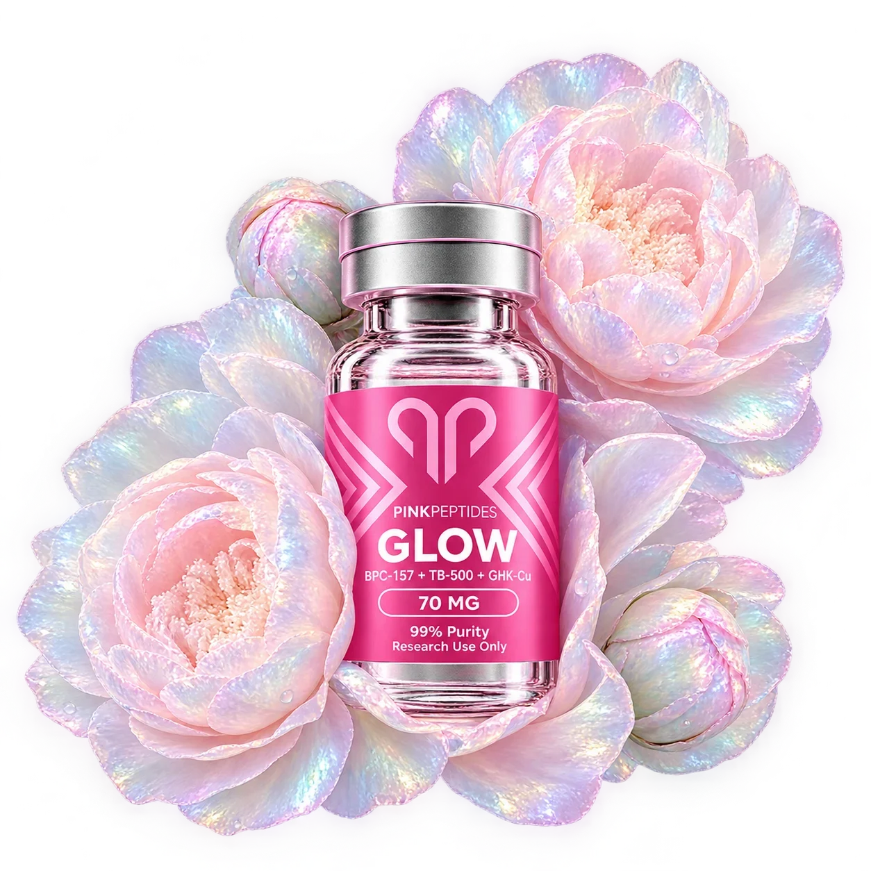 Pink Peptides vial with pearls