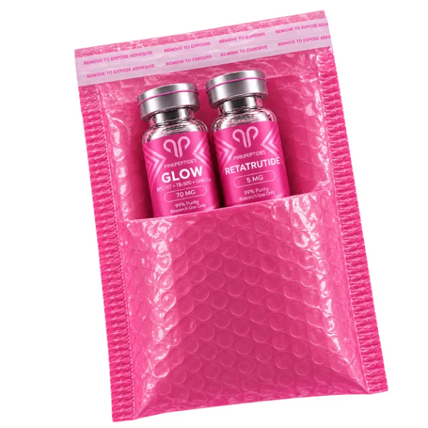 Pink Peptides order packed with gel packs in an insulated mailer